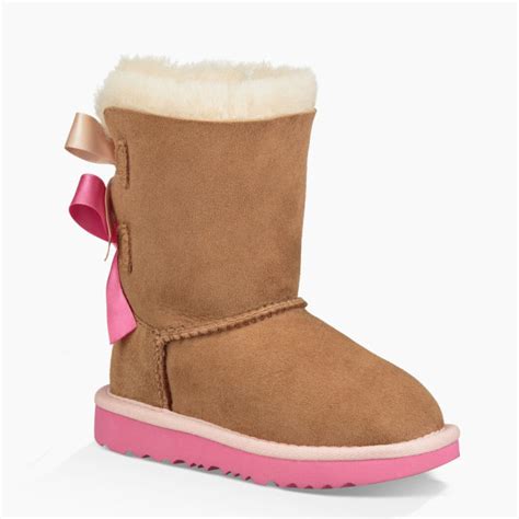 Ugg Toddler's Mini Bailey Bow II Boot Chestnut/Pink Azalea | Laurie's Shoes