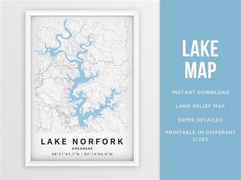 Printable Map of Norfork Lake Arkansas United States - Etsy