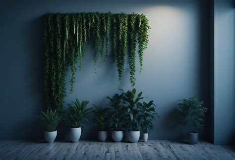 Premium Photo | Plants on a wall with a light on them