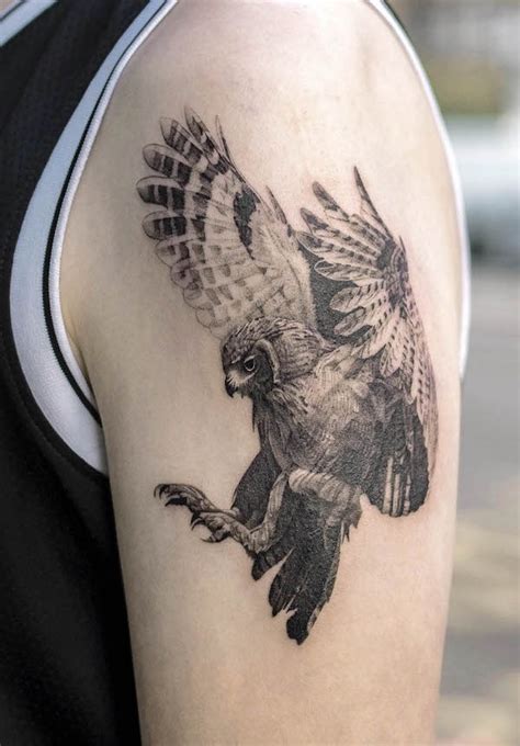 Realistic Flying Owl Tattoo