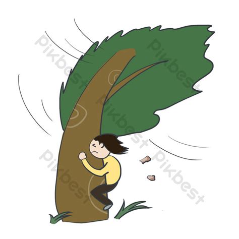 Typhoon Prevention Cartoon Big Tree Character PNG Images | PSD Free ...