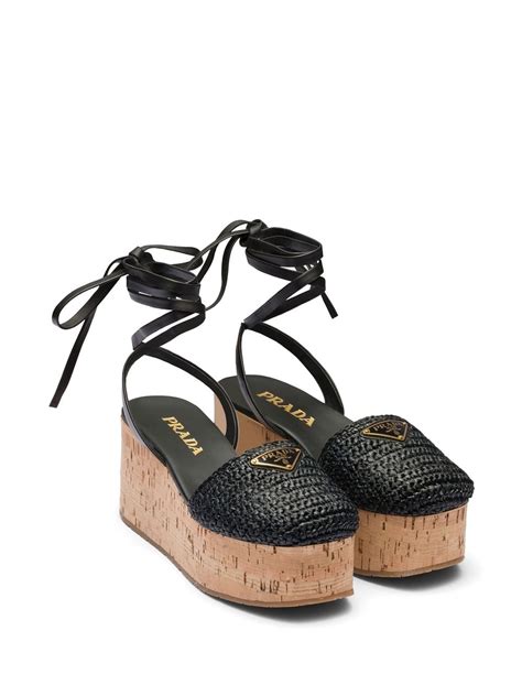 Prada Raffia Wedge Sandals - Farfetch