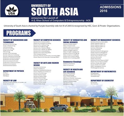 University of South Asia USA Lahore Admissions 2016 Form Last Date