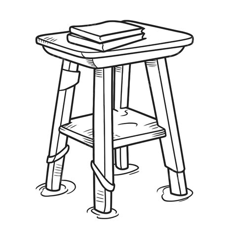 Simple Drawing Of A Stool Beside A Book On A Table Outline Sketch Vector, Book Drawing, Wing ...