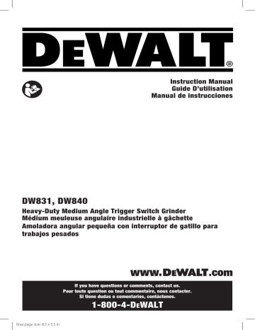 DeWALT DW840 Angle grinder Instruction Manual | Manualzz