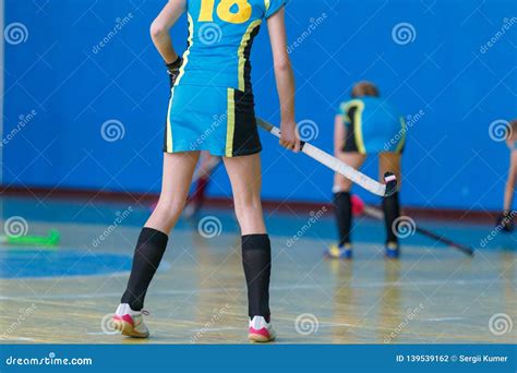 Young Girls Playing Hockey. Indoor Hockey Training Stock Photo - Image ...