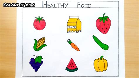 Healthy food Drawing | Food Drawing | Fruits and vegetable Drawing ...