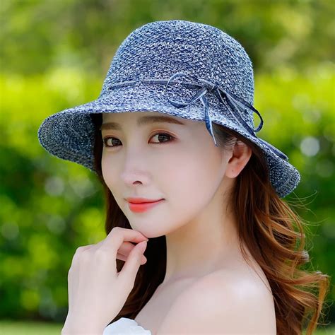 Summer Girl Sun Hat Casual Wild Holiday Vacation Foldable Hats Anti UV Womens Straw Hat-in Women ...