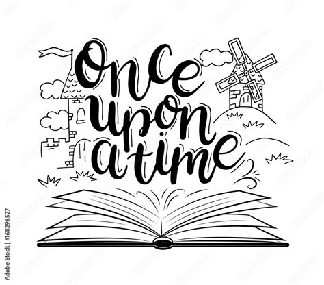 Once upon a time. Vector illustration with hand drawn book, Castle ...