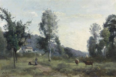 Camille Corot - Ville d'Avray; Pasture with in the Background a Hillside in the Mist (1850s) : r ...