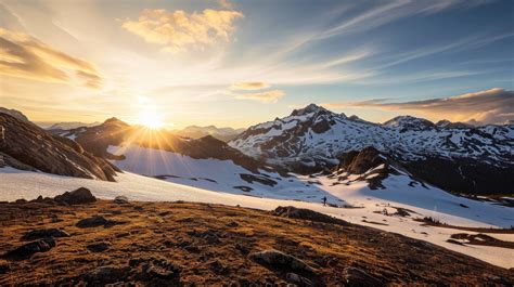 mountain sunrise, alpine glow on peaks, sunrise in the mountains, mountain landscape at dawn ...