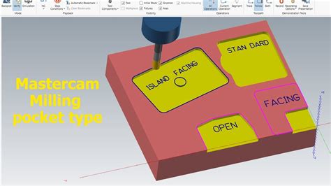 Phay hốc pocket CNC || Mastercam pocket milling (pocket type: standart, open, face, island face ...