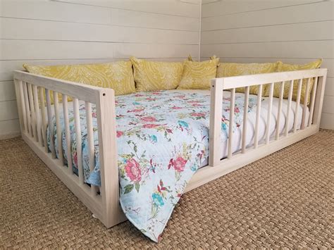 Montessori Floor Bed With Rails Twin, Full, or Queen Floor Bed Hardwood made in USA INCLUDES ...