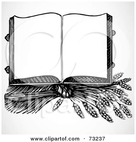 Royalty-Free (RF) Clipart Illustration of an Open Black And White Cook Book On Top Of Wheat by ...