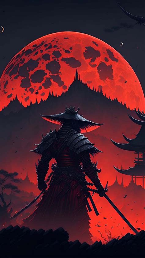 Red Moon Samurai iPhone Wallpaper 4K iPhone Wallpapers Wallpaper Download | MOONAZ