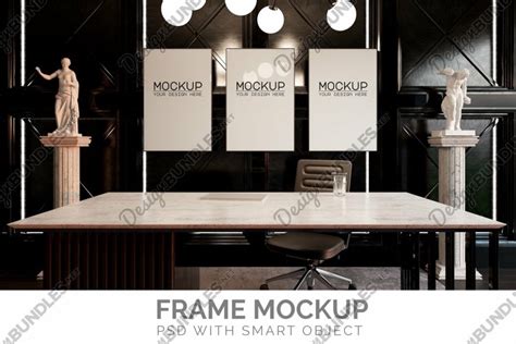 Three poster frame realistic mockup - PSD with smart object