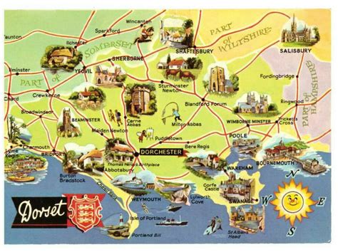 Dorset - Map, England Rare Dennis Production Tourist Picture Postcard | eBay | Dorset map ...