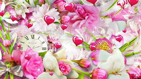 Download White Pink Clock Heart Artistic Flower HD Wallpaper by MaDonna