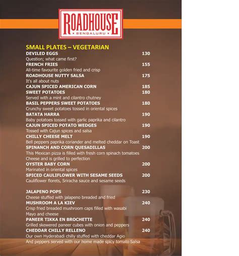 Roadhouse Menu, Menu for Roadhouse, Indiranagar, Bangalore - Zomato