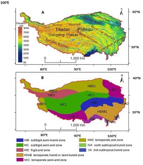 A Qinghai-Tibet Plateau elevation map. B Ecoregion map of Qinghai-Tibet... | Download Scientific ...