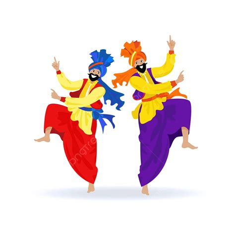 Bearded Sikh Men Dance Bhangra On Lohri Festival Vector, Farming ...