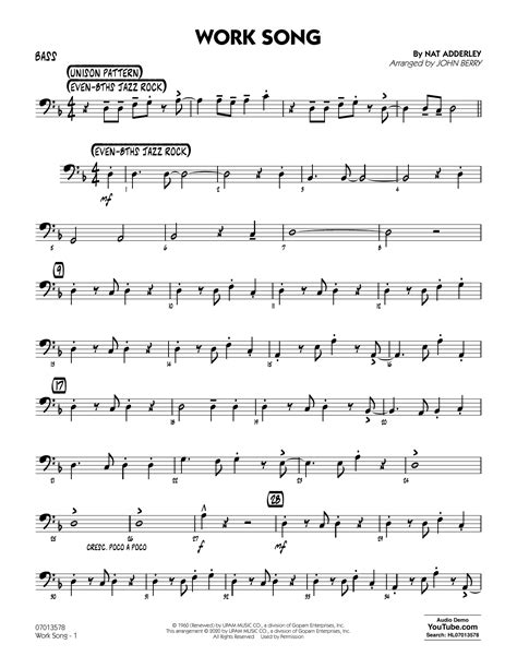 Work Song (arr. John Berry) - Bass by Cannonball Adderley Sheet Music ...