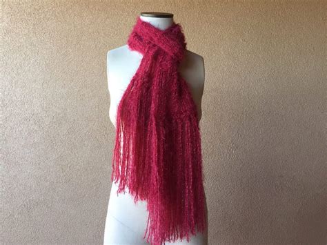 Amazon.com: Long Red Scarf Red Long Scarf with Fringe, Red Scarf Hand ...