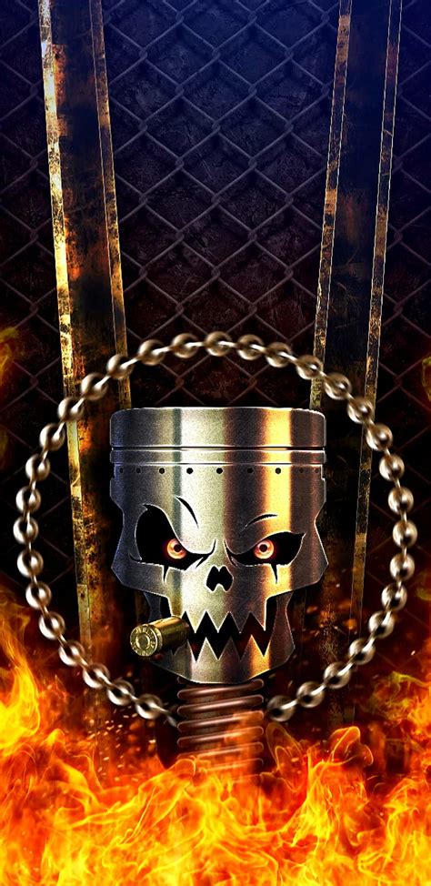 Piston Power, flames, gold, golden, skull, HD phone wallpaper | Peakpx