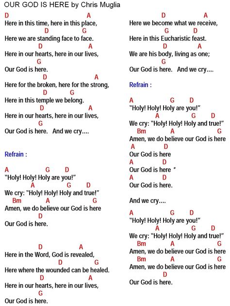 OUR GOD IS HERE (Chris Muglia) - lyrics and chords ~ Sing and Praise!