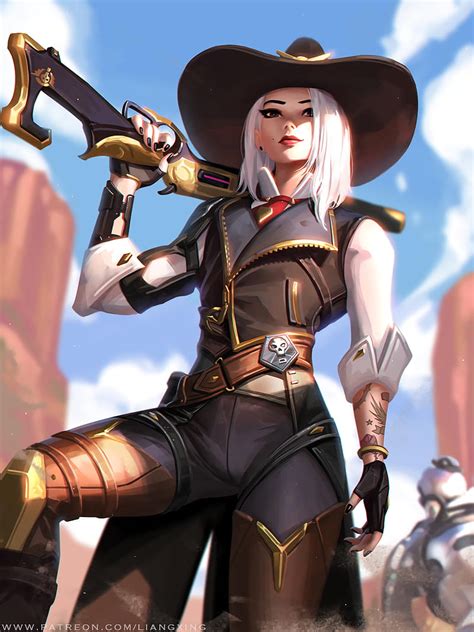 Ashe (Overwatch), Overwatch, blonde, Liang Xing, Liang-Xing, portrait display, HD phone ...