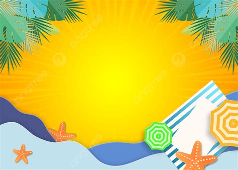 Golden Yellow Background Cartoon Beach Summer Paper Cut, Desktop Wallpaper, Summer Paper Cut ...