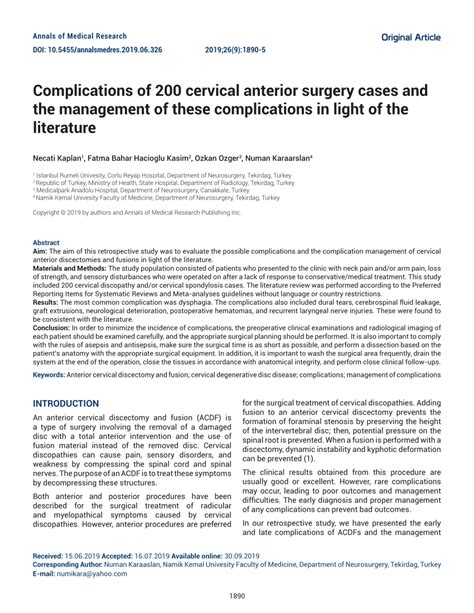 (PDF) Complications of 200 Cervical Anterior Surgery Cases and the ...