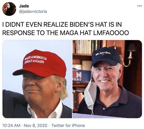 I DIDNT EVEN REALIZE BIDEN’S HAT IS IN RESPONSE TO THE MAGA HAT ...