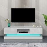 NOVABASA Modern wooden TV stand, LED TV stand cabinet, 16 color LED lights, modern high hair ...