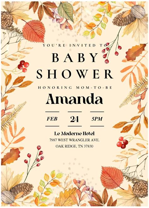 (Free Editable PDF) Romantic Autumn Baby Shower Invitation Templates ...