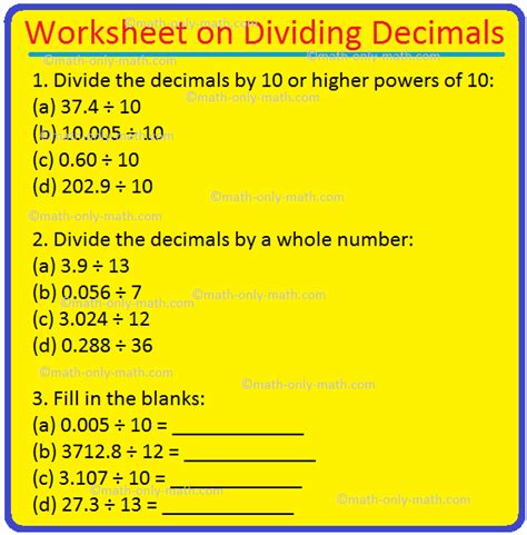 Worksheet on Dividing Decimals | Huge Number of Decimal Division Prob - Worksheets Library