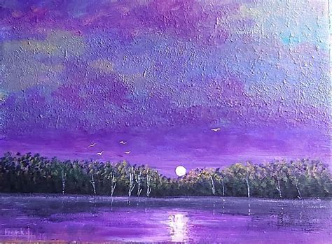 Full moon purple sky seascape | Acrylic painting canvas, Purple sky, Canvas art painting