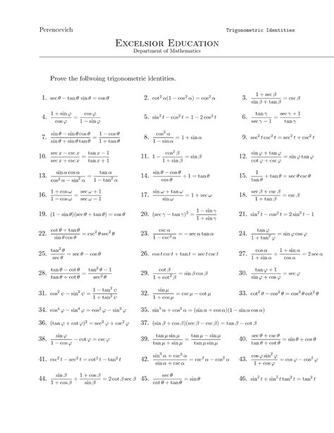 trig identities worksheet