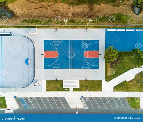 Aerial View of a Basketball Court Stock Image - Image of floor ...