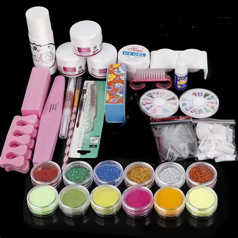 32Pcs Women Acrylic Nail Kits Full Set, Acrylic Powder Glitter Rhinestones Brush Manicure Tool ...