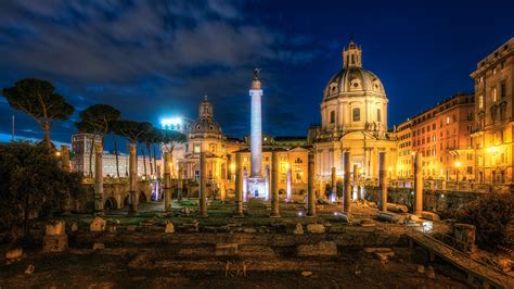 Image Rome Italy Trajans Forum Ruins Night Cities Famous 1920x1080