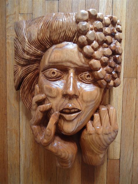 Elm, wood carving, face art