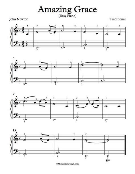 Free Piano Arrangement Sheet Music – Amazing Grace – Michael Kravchuk