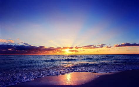 HD wallpaper: Blue sea and clouds, Sunset, beach | Wallpaper Flare