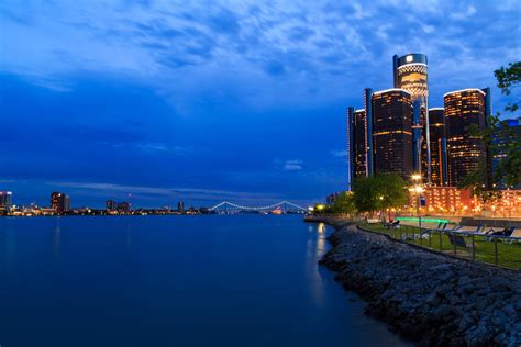 Downtown Detroit GM building at night. Looking into Windsor | Etsy