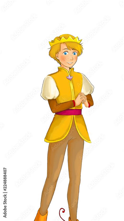 Cartoon medieval character - nobleman - happy prince looking and smiling - illustration for ...