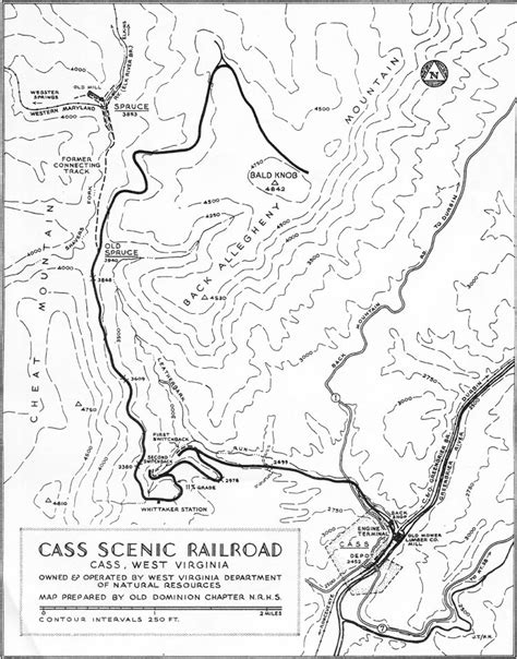 A map of the Cass Scenic Railway