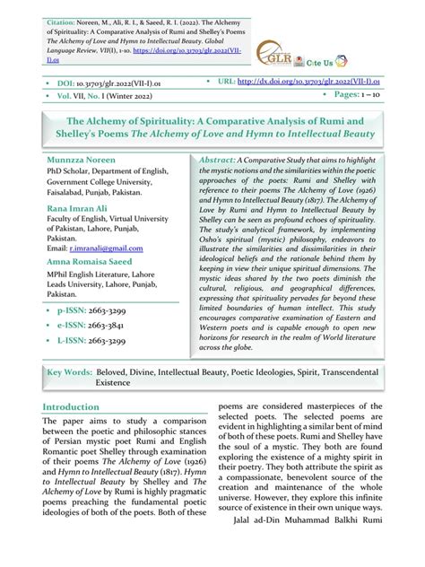 The Alchemy of Spirituality A Comparative Analysis of Rumi and Shelley ...