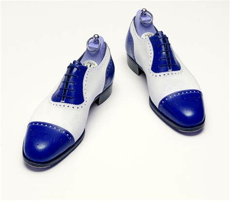 Oxford White Blue Spectator Genuine Leather Handmade Luxury Shoes ...