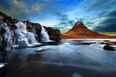 kirkjufell, Ice, Iceland, Kirkjufell, Mountain, Kirkjufell, Waterfall, Ocean, Sea, Ice, Winter ...